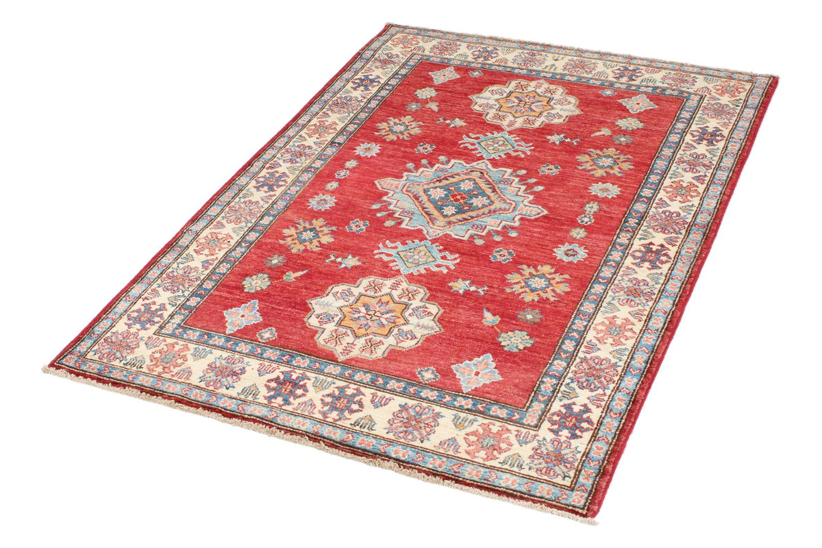 4x5 Red and Ivory Kazak Tribal Rug