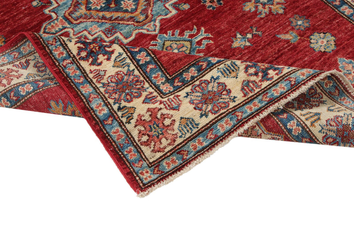 4x5 Red and Ivory Kazak Tribal Rug