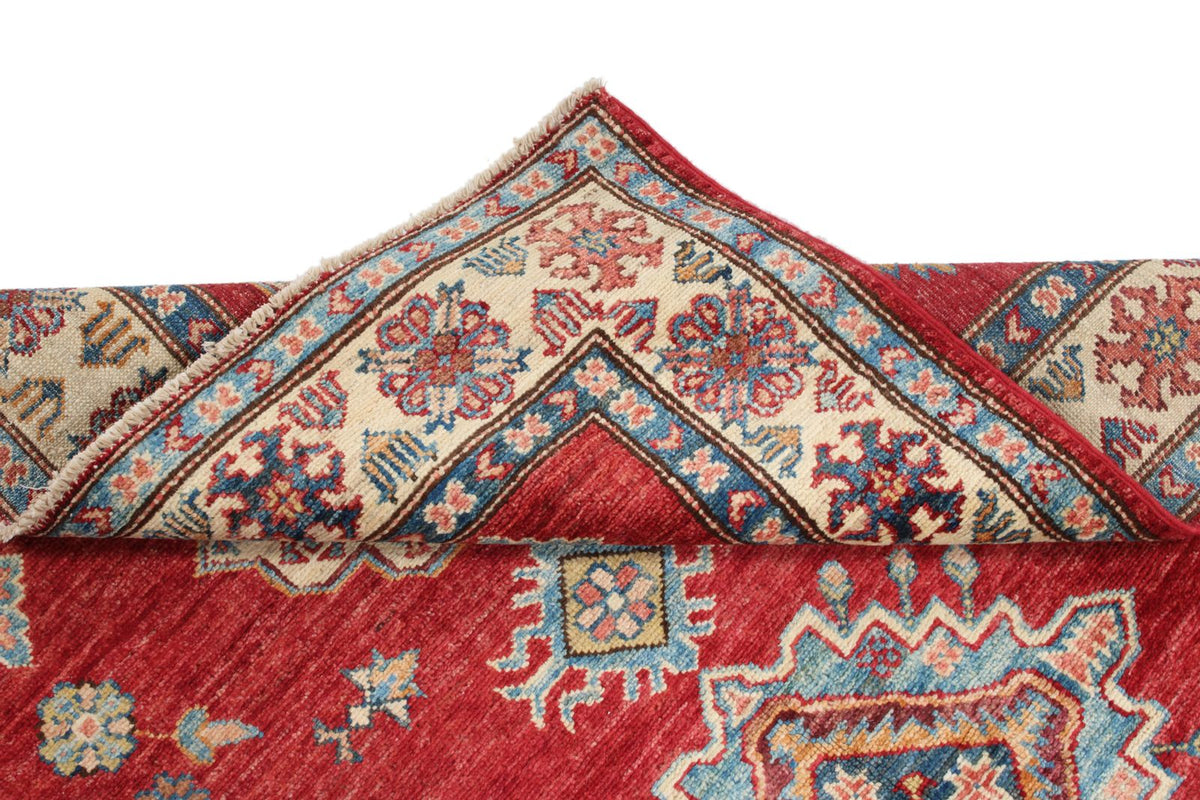 4x5 Red and Ivory Kazak Tribal Rug
