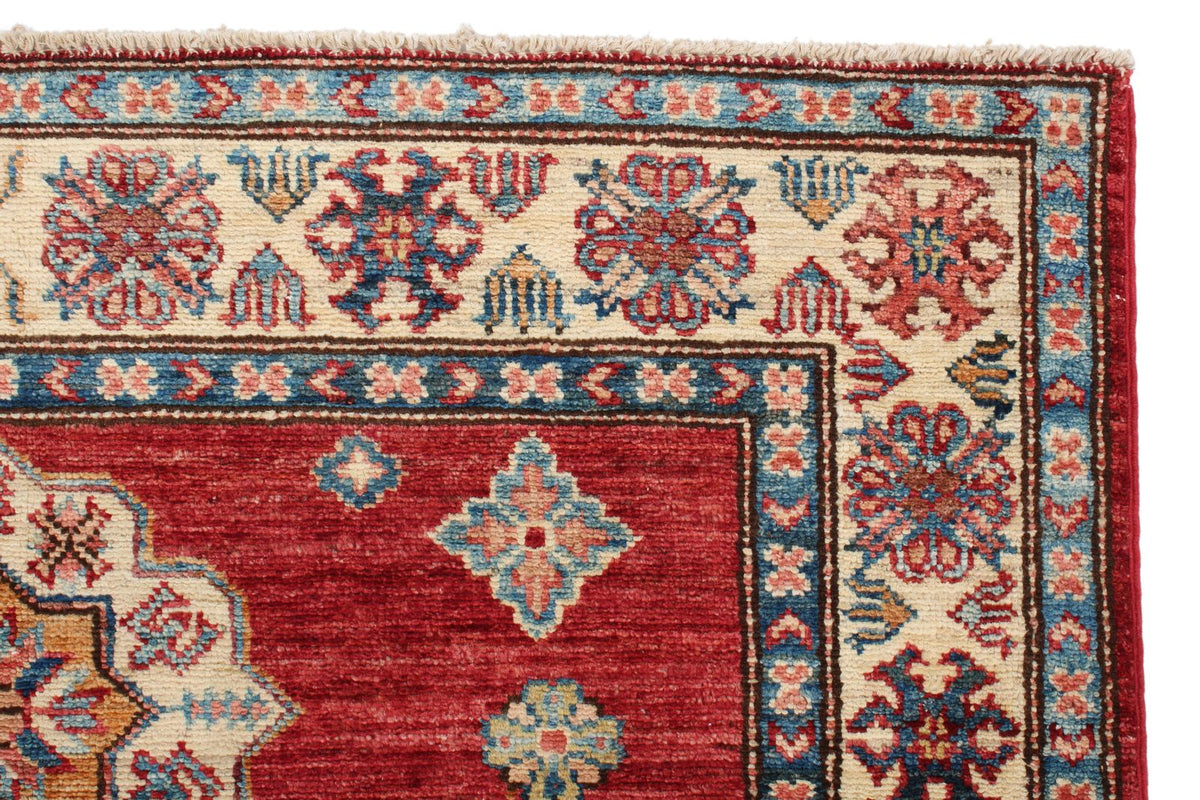 4x5 Red and Ivory Kazak Tribal Rug