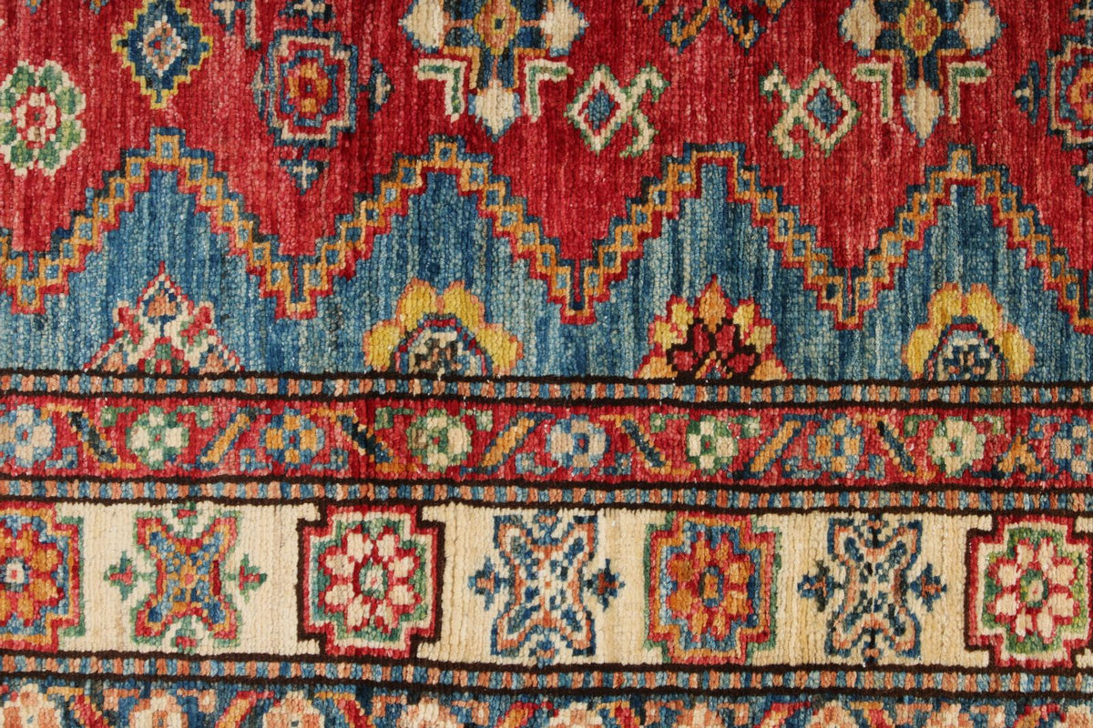 4x5 Red and Ivory Kazak Tribal Rug