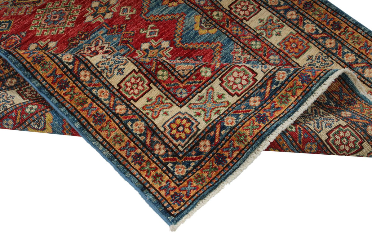 4x5 Red and Ivory Kazak Tribal Rug