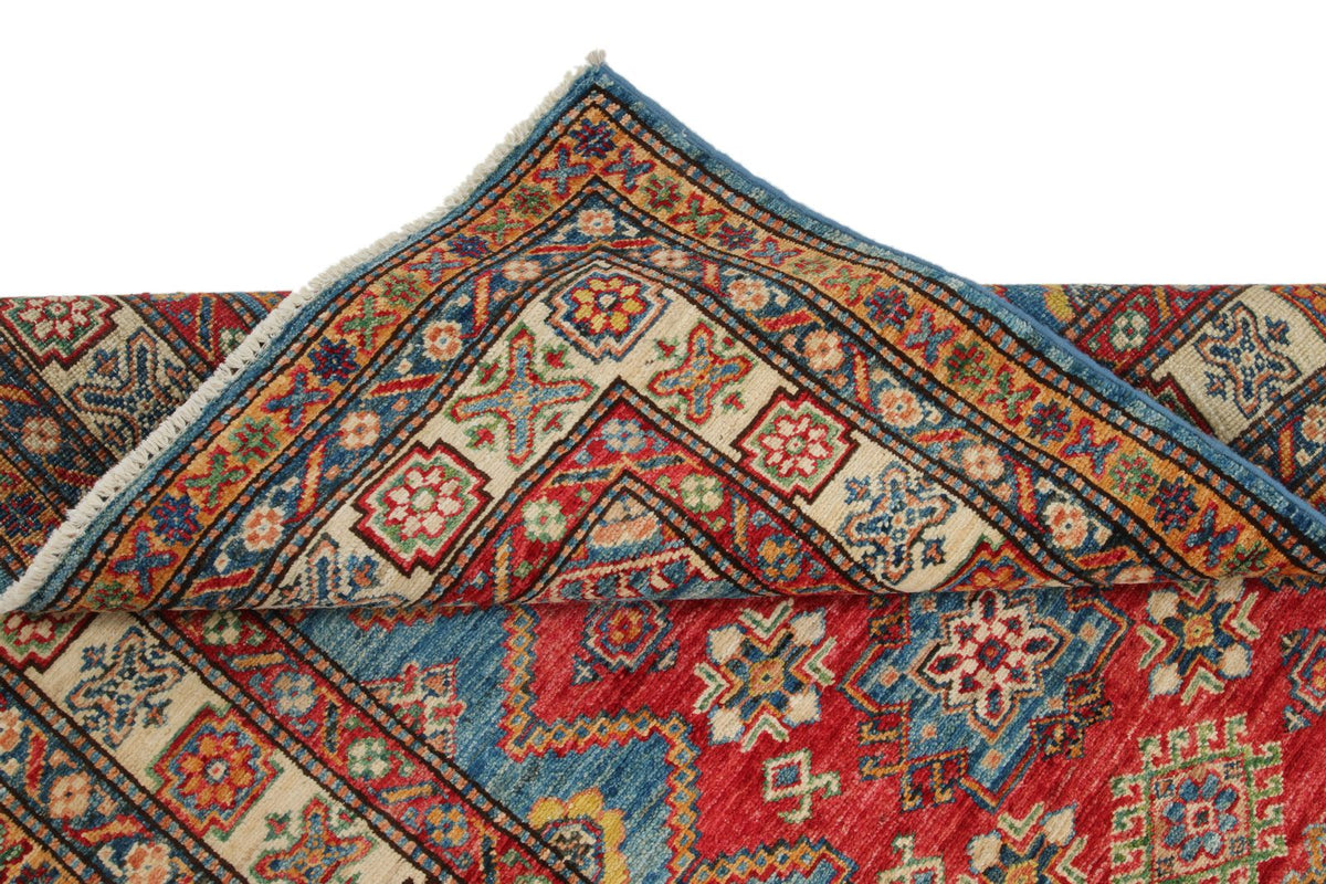 4x5 Red and Ivory Kazak Tribal Rug