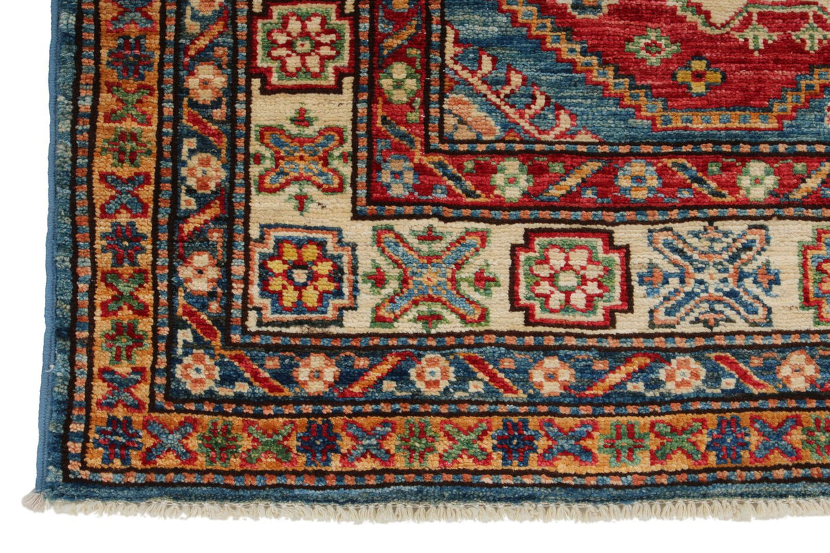 4x5 Red and Ivory Kazak Tribal Rug