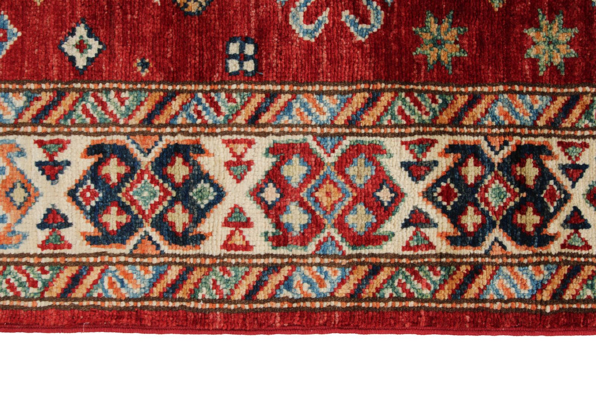 3x5 Red and Ivory Kazak Tribal Rug