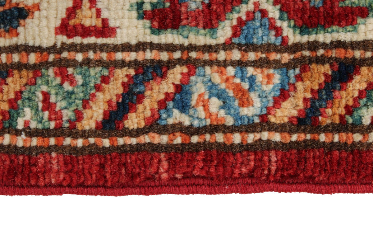 3x5 Red and Ivory Kazak Tribal Rug