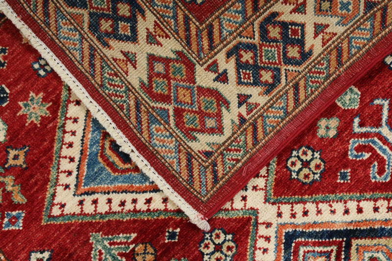 3x5 Red and Ivory Kazak Tribal Rug