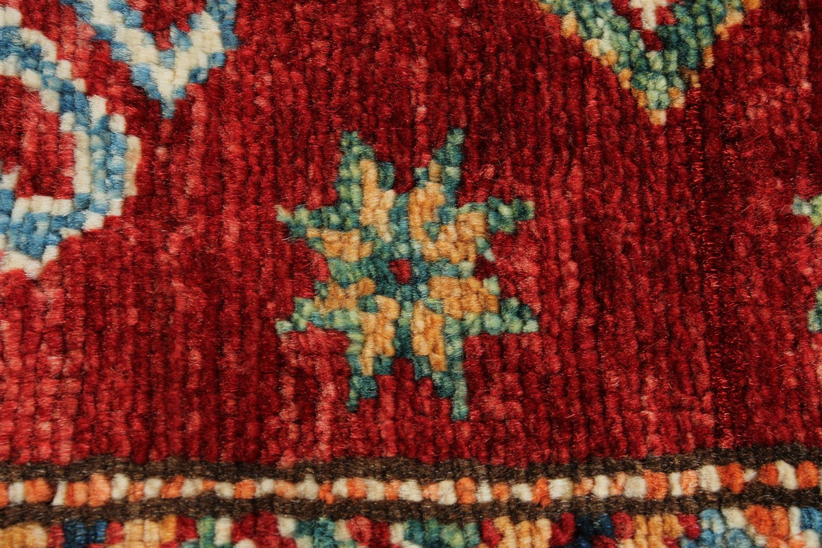 3x5 Red and Ivory Kazak Tribal Rug