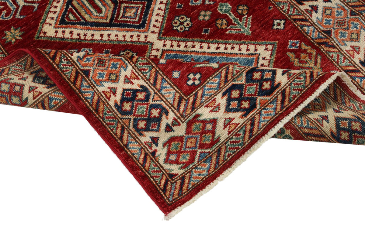 3x5 Red and Ivory Kazak Tribal Rug