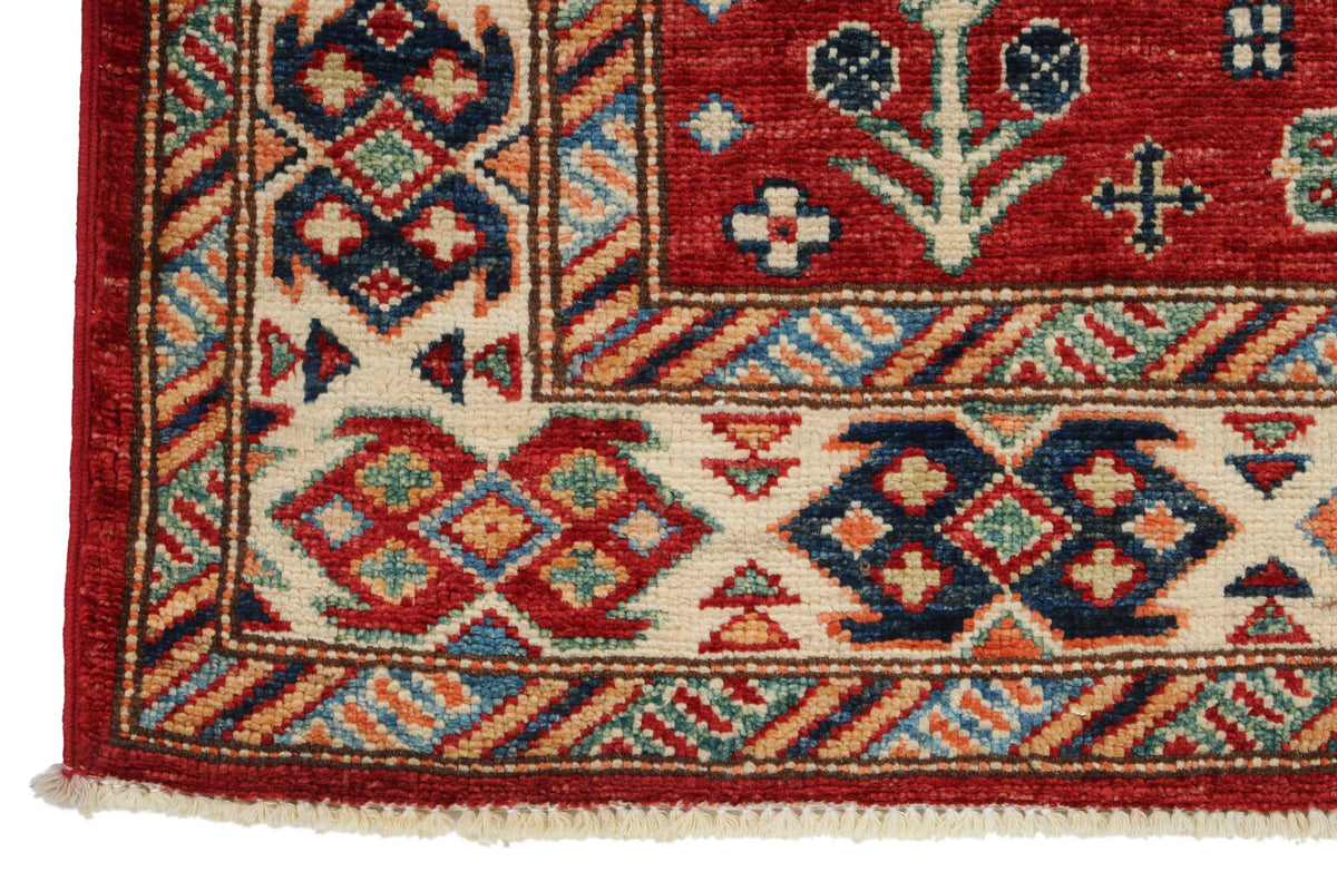 3x5 Red and Ivory Kazak Tribal Rug