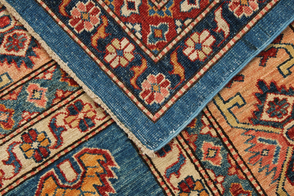 10x13 Navy and Peach Kazak Tribal Rug
