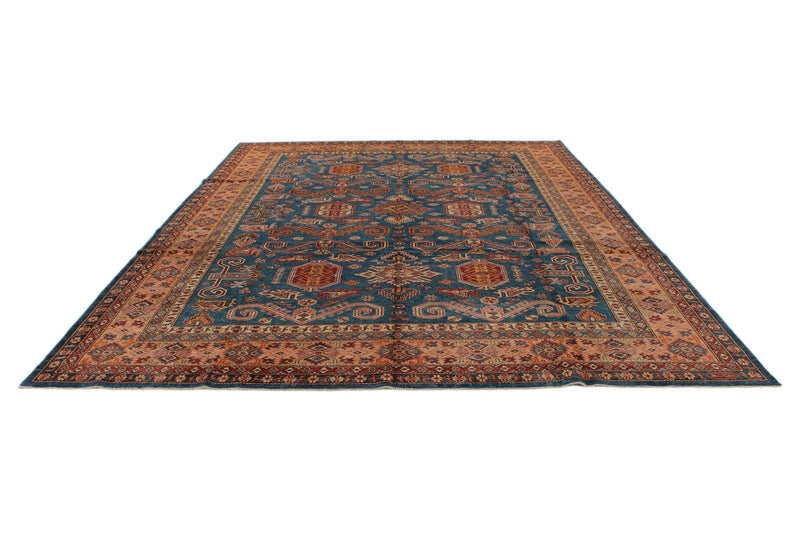 10x13 Navy and Peach Kazak Tribal Rug