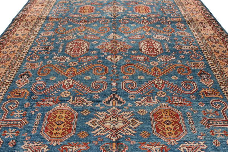 10x13 Navy and Peach Kazak Tribal Rug