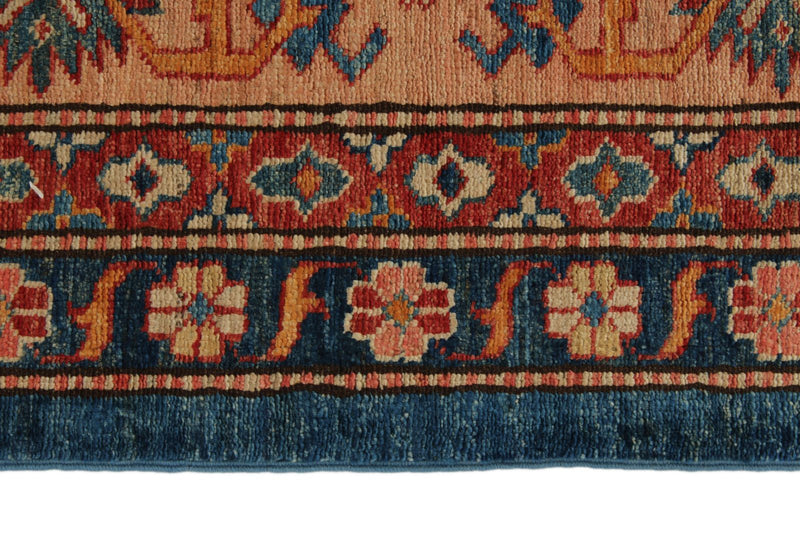 10x13 Navy and Peach Kazak Tribal Rug