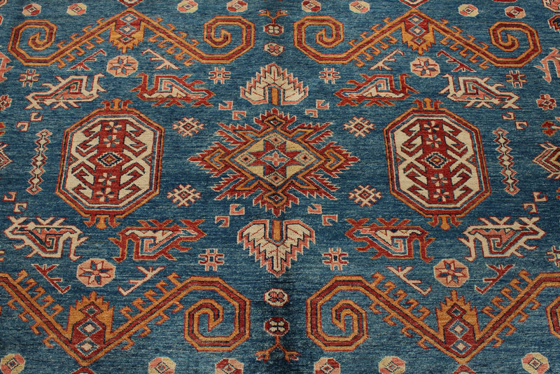 10x13 Navy and Peach Kazak Tribal Rug