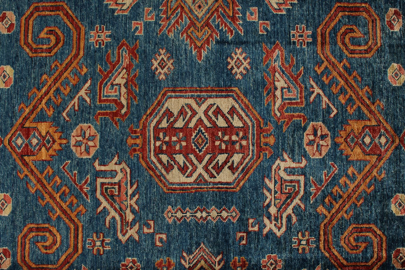 10x13 Navy and Peach Kazak Tribal Rug