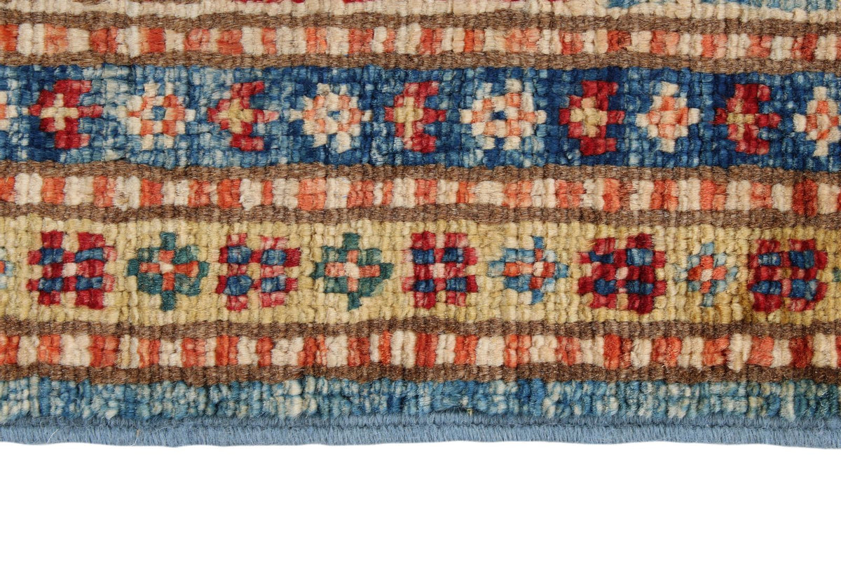 3x5 Blue and Ivory Kazak Tribal Rug