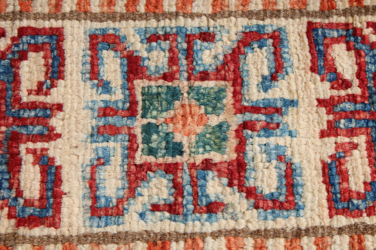3x5 Blue and Ivory Kazak Tribal Rug
