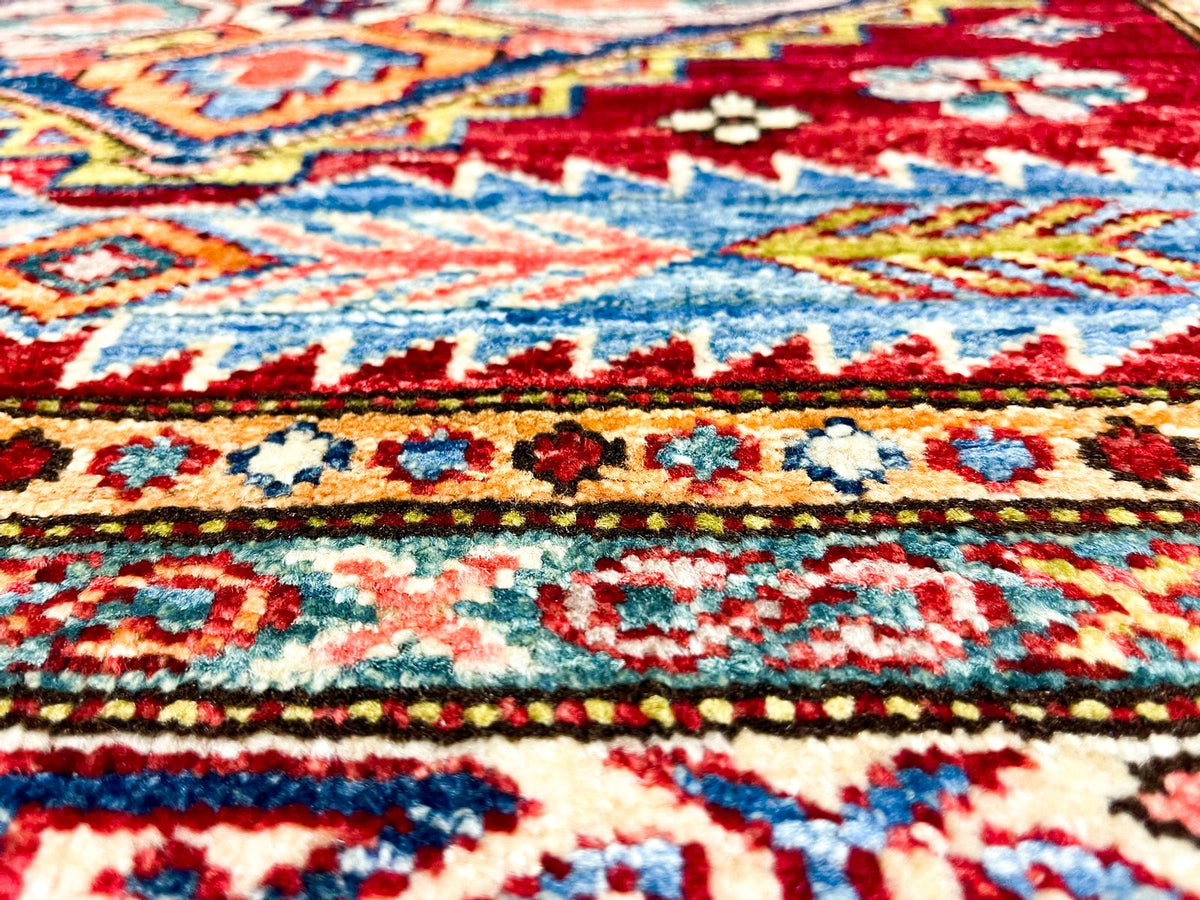 3x5 Red and Ivory Kazak Tribal Rug