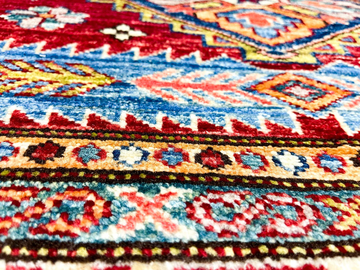 3x5 Red and Ivory Kazak Tribal Rug