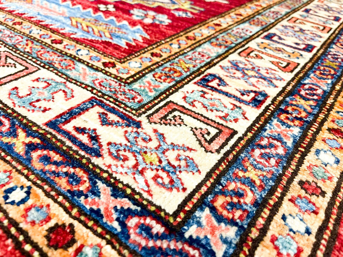 3x5 Red and Ivory Kazak Tribal Rug