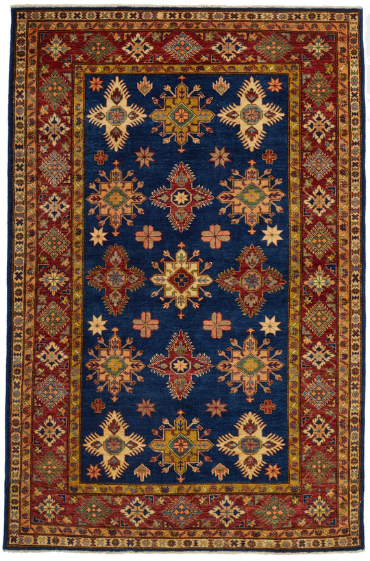 5x7 Navy and Red Kazak Tribal Rug