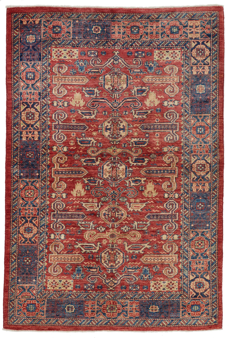 4x6 Red and Navy Kazak Tribal Rug