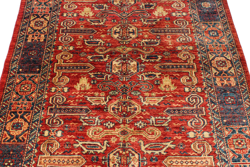 4x6 Red and Navy Kazak Tribal Rug