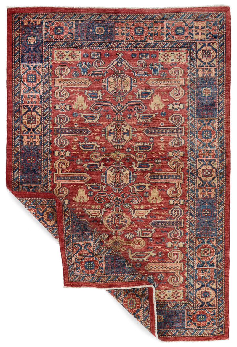 4x6 Red and Navy Kazak Tribal Rug