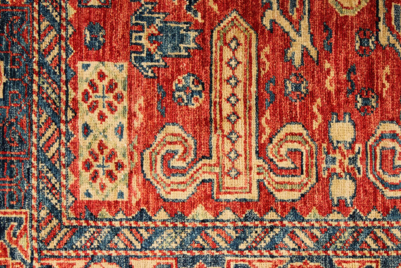 4x6 Red and Navy Kazak Tribal Rug