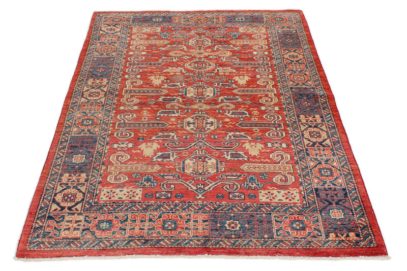 4x6 Red and Navy Kazak Tribal Rug