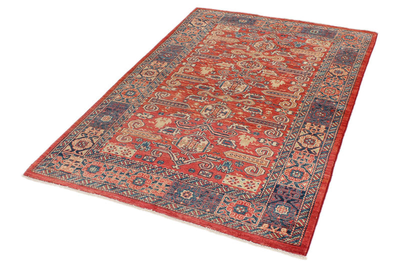 4x6 Red and Navy Kazak Tribal Rug