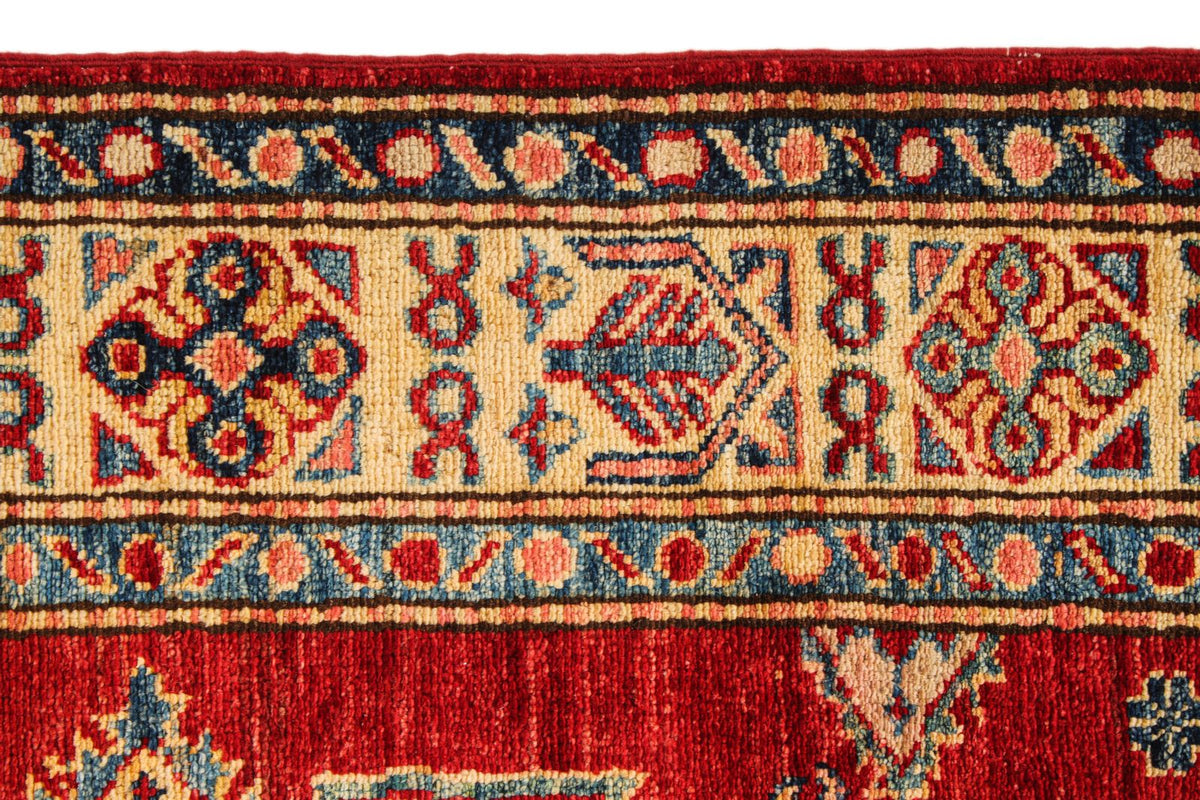 4x7 Red and Ivory Kazak Tribal Rug