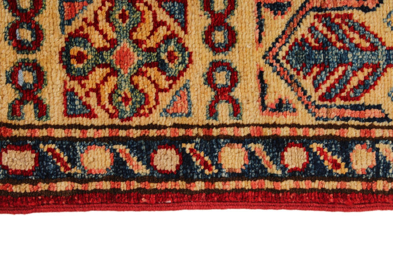 4x7 Red and Ivory Kazak Tribal Rug