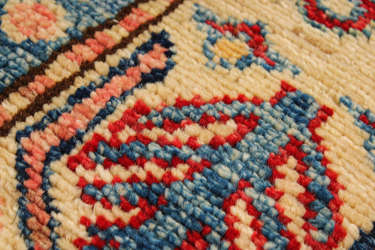 4x7 Red and Ivory Kazak Tribal Rug