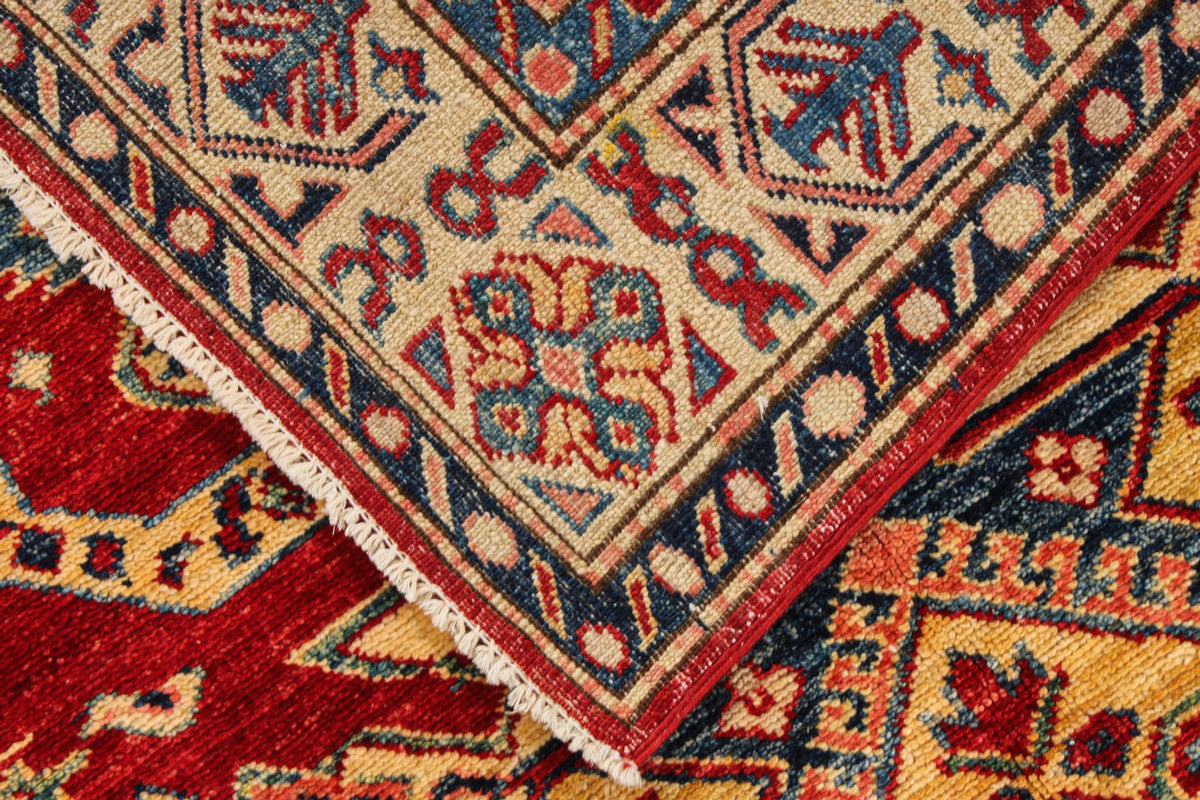 4x7 Red and Ivory Kazak Tribal Rug