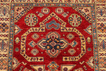 4x7 Red and Ivory Kazak Tribal Rug