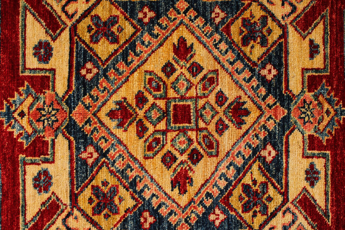 4x7 Red and Ivory Kazak Tribal Rug