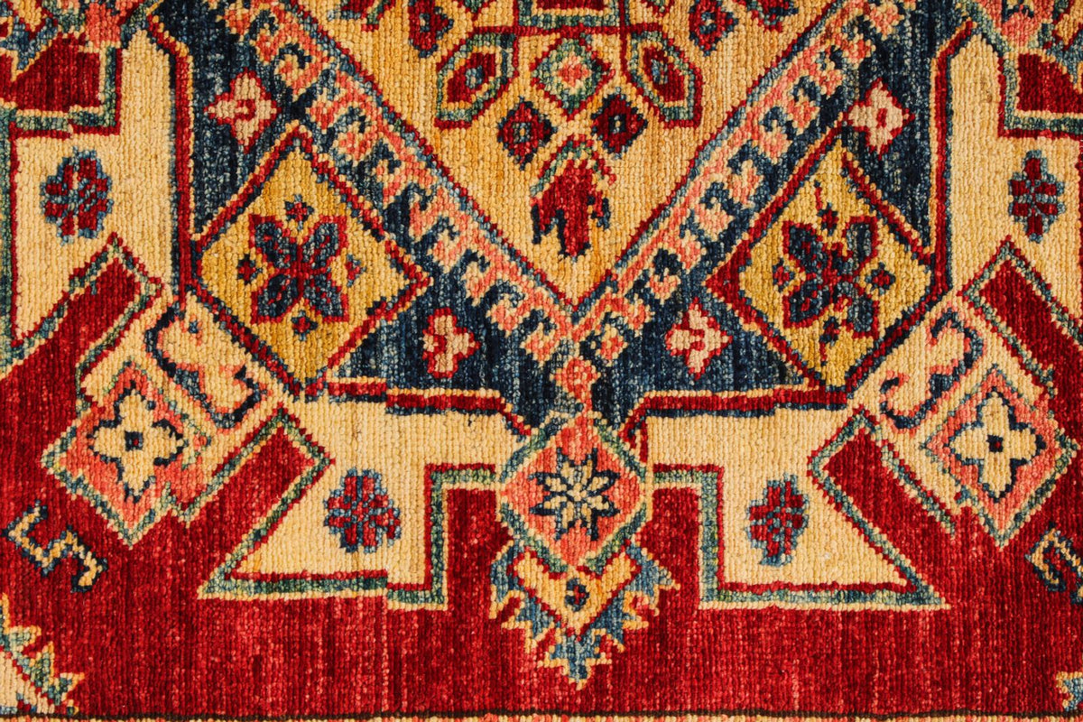 4x7 Red and Ivory Kazak Tribal Rug