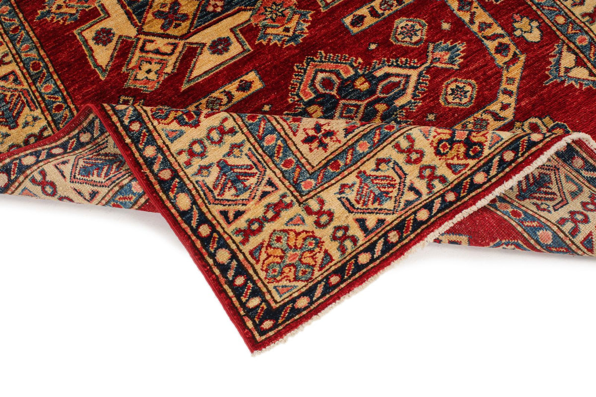 4x7 Red and Ivory Kazak Tribal Rug