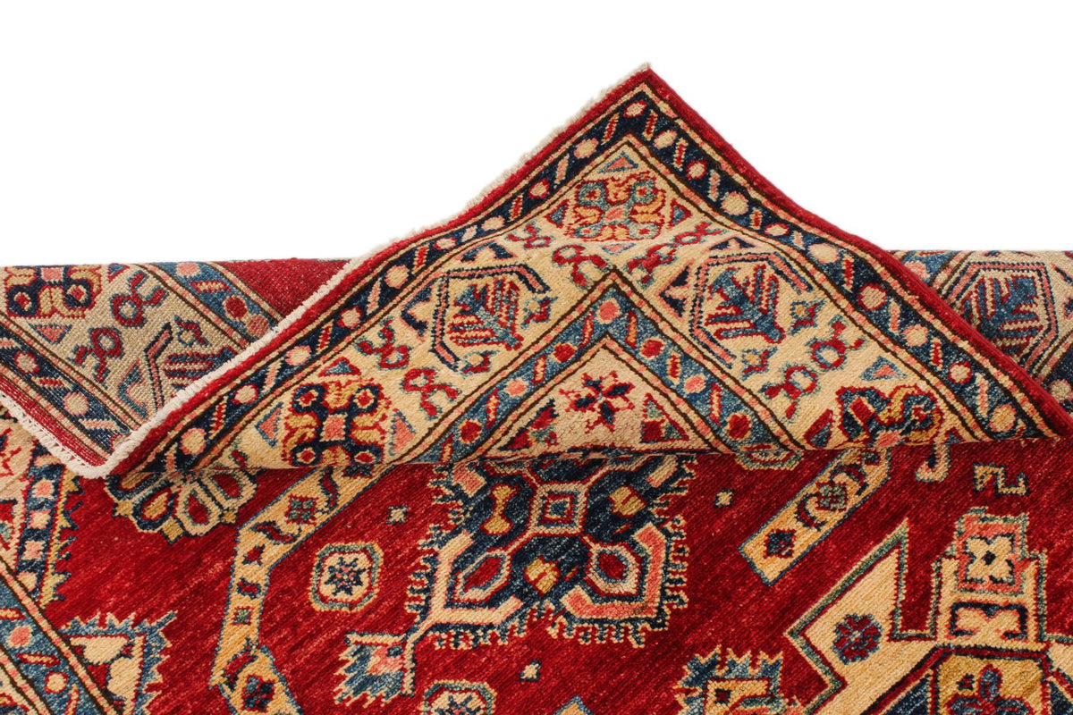 4x7 Red and Ivory Kazak Tribal Rug
