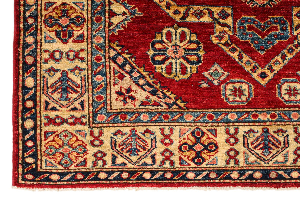 4x7 Red and Ivory Kazak Tribal Rug