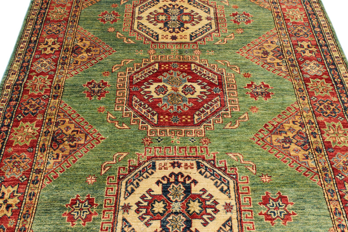 5x8 Green and Red Kazak Tribal Rug