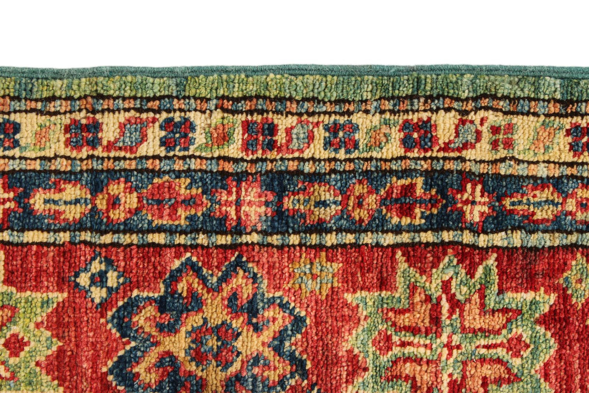 5x8 Green and Red Kazak Tribal Rug