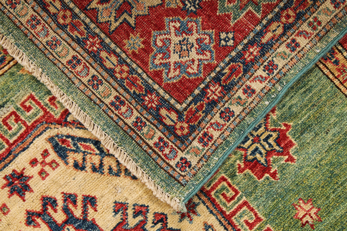 5x8 Green and Red Kazak Tribal Rug