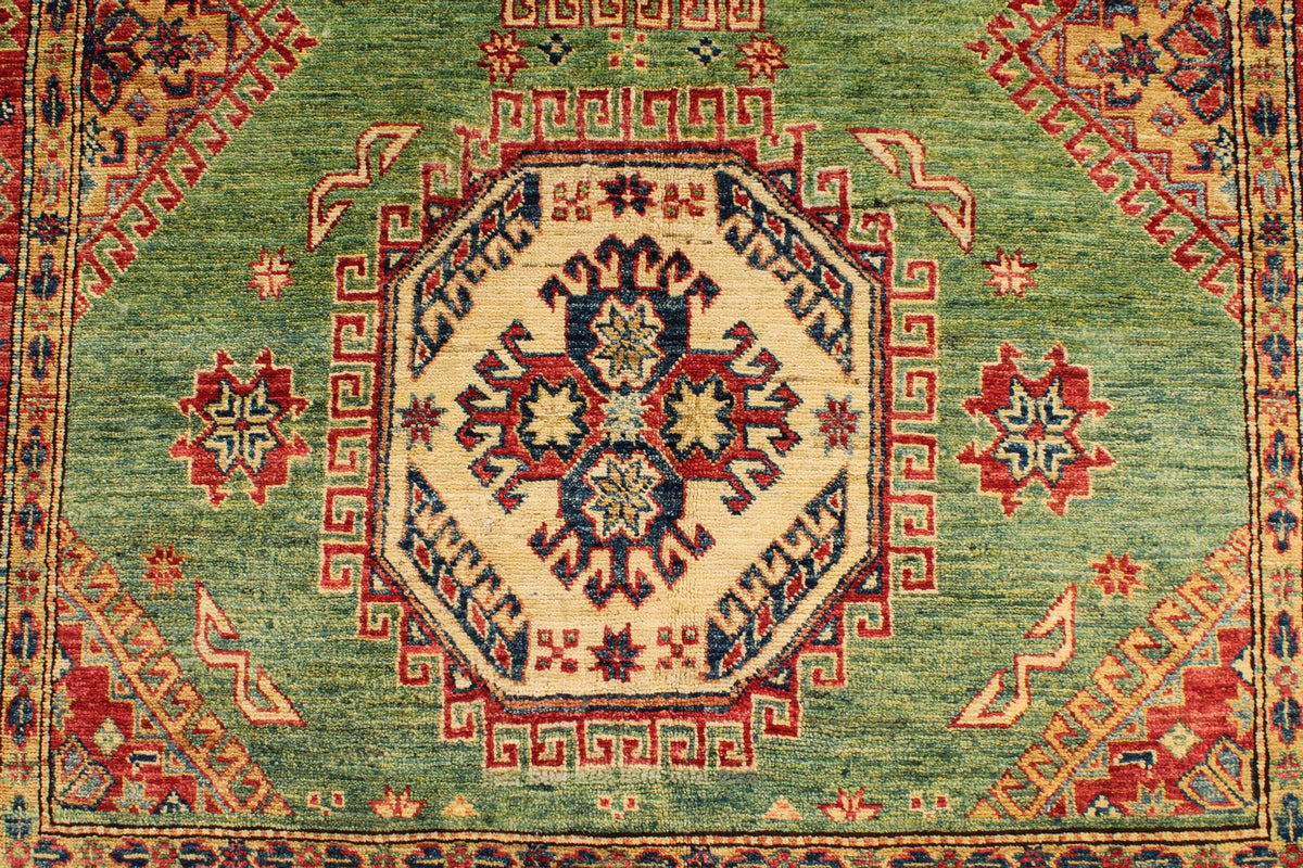 5x8 Green and Red Kazak Tribal Rug