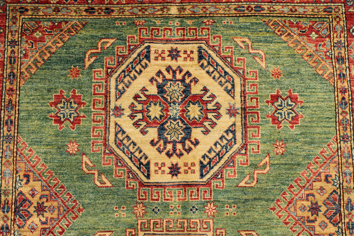 5x8 Green and Red Kazak Tribal Rug