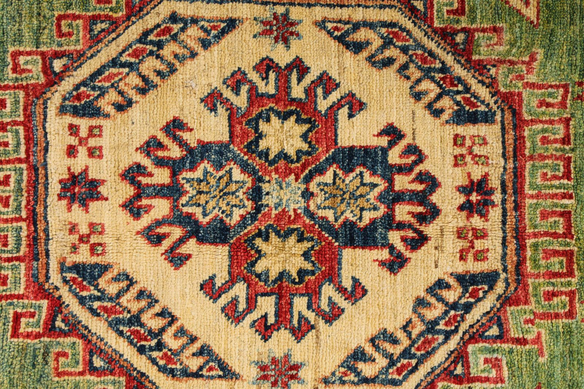 5x8 Green and Red Kazak Tribal Rug