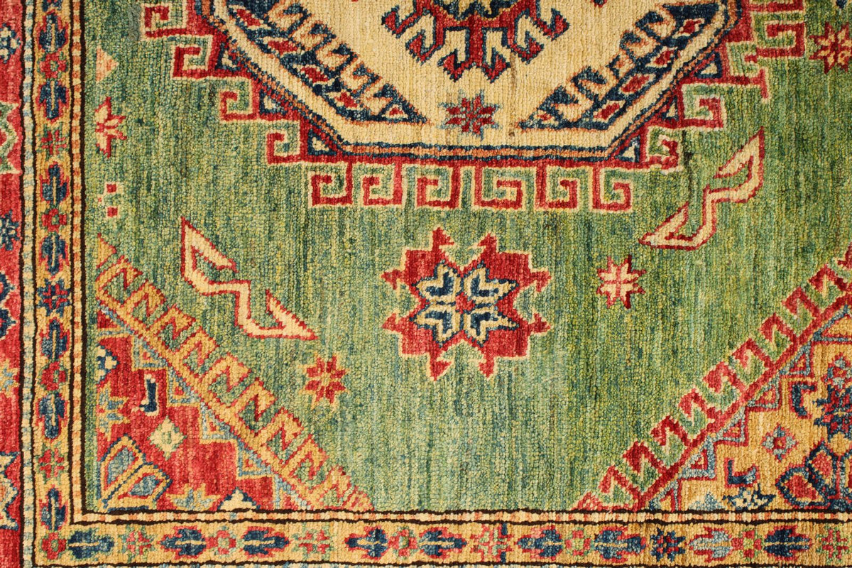 5x8 Green and Red Kazak Tribal Rug
