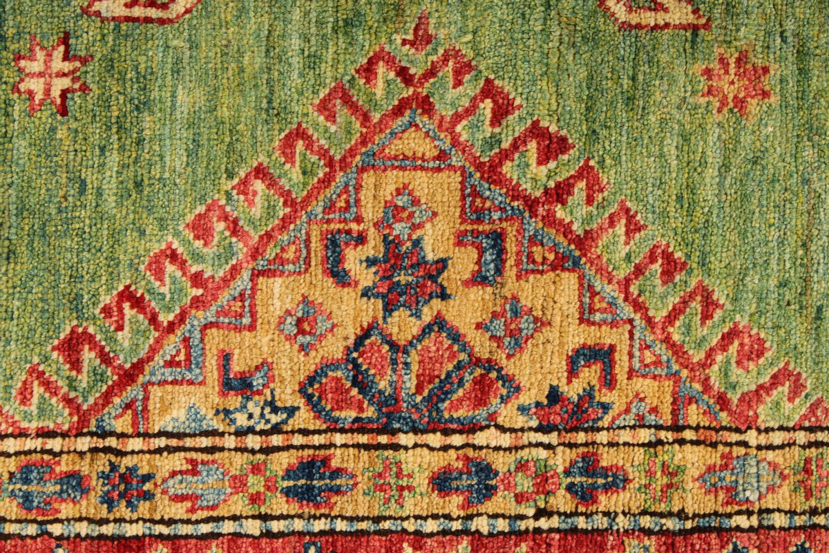 5x8 Green and Red Kazak Tribal Rug